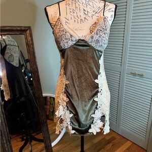 Lace Accent Satin Slip Dress